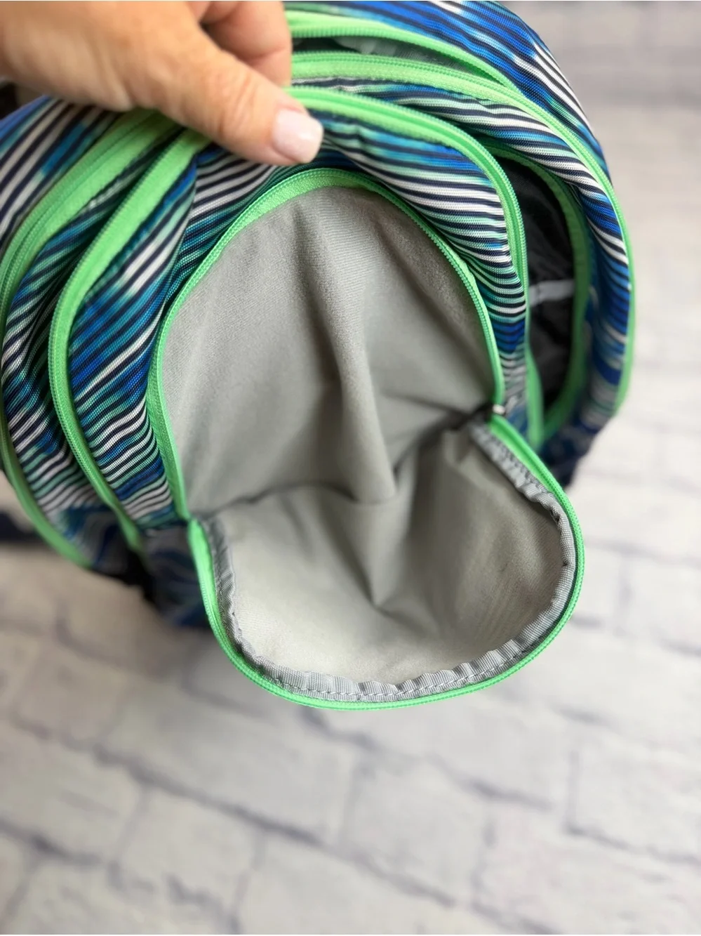 Under Armour Navy Blue Striped Backpack with Lime Accents